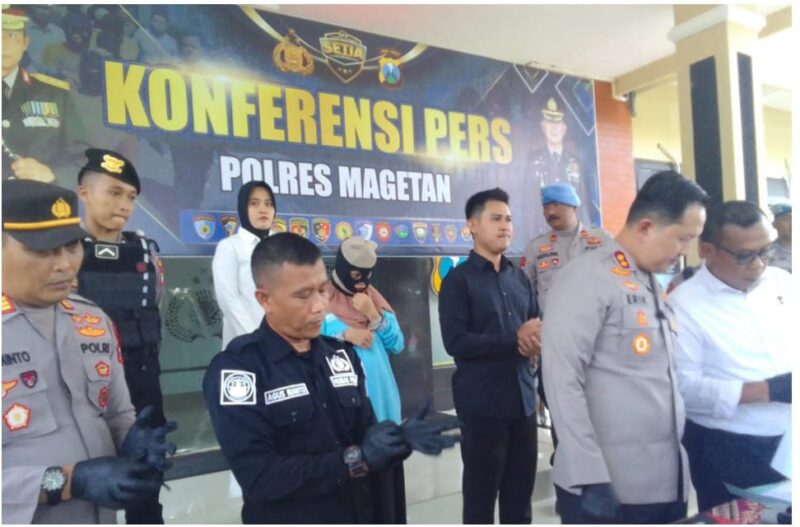 Polres Magetan press rilis terkait kasus pembunuhan ibu muda bunuh bayi yang dilahirkan. foto/polres magetan